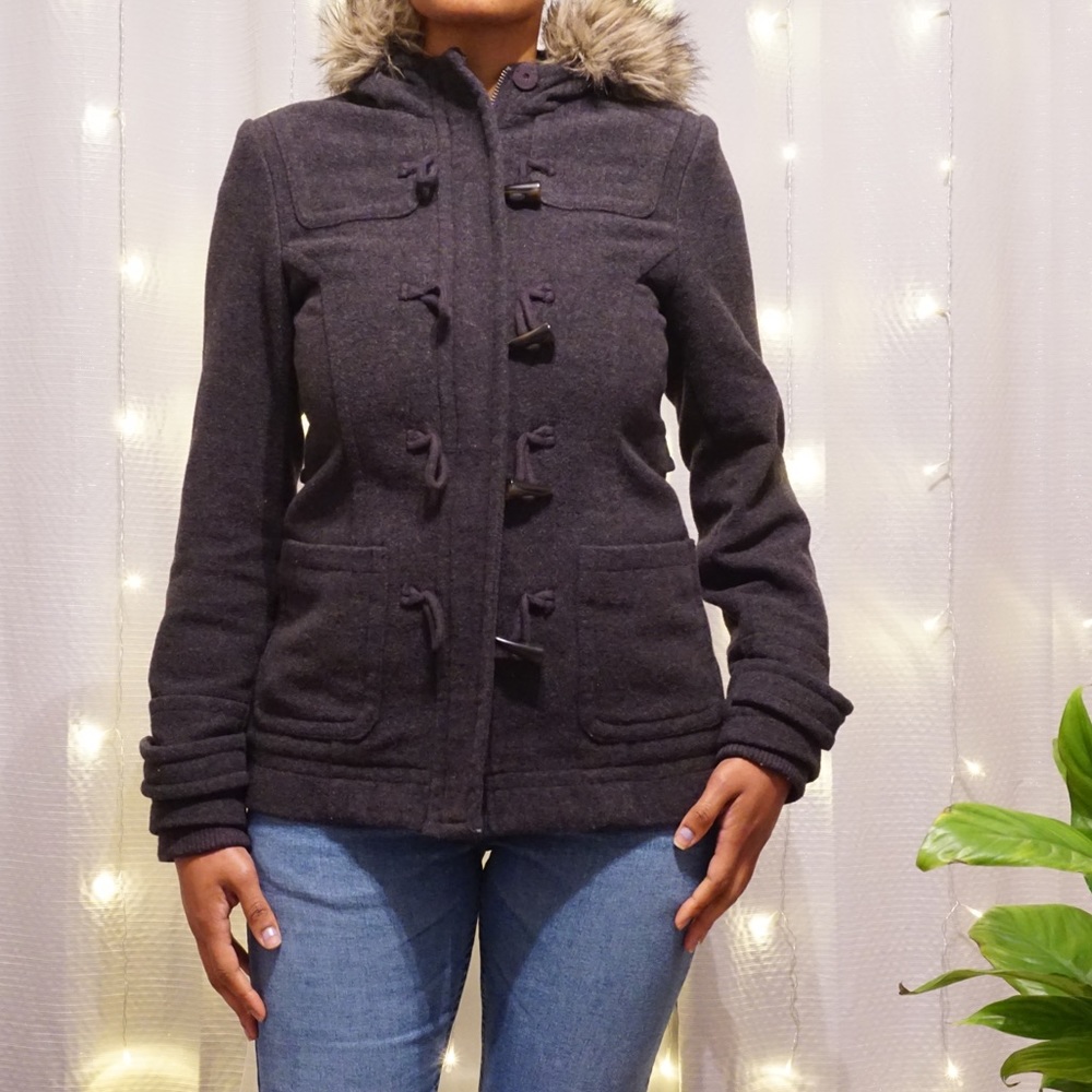 AÉROPOSTALE Vintage Pea Coat Fur Trim Hood